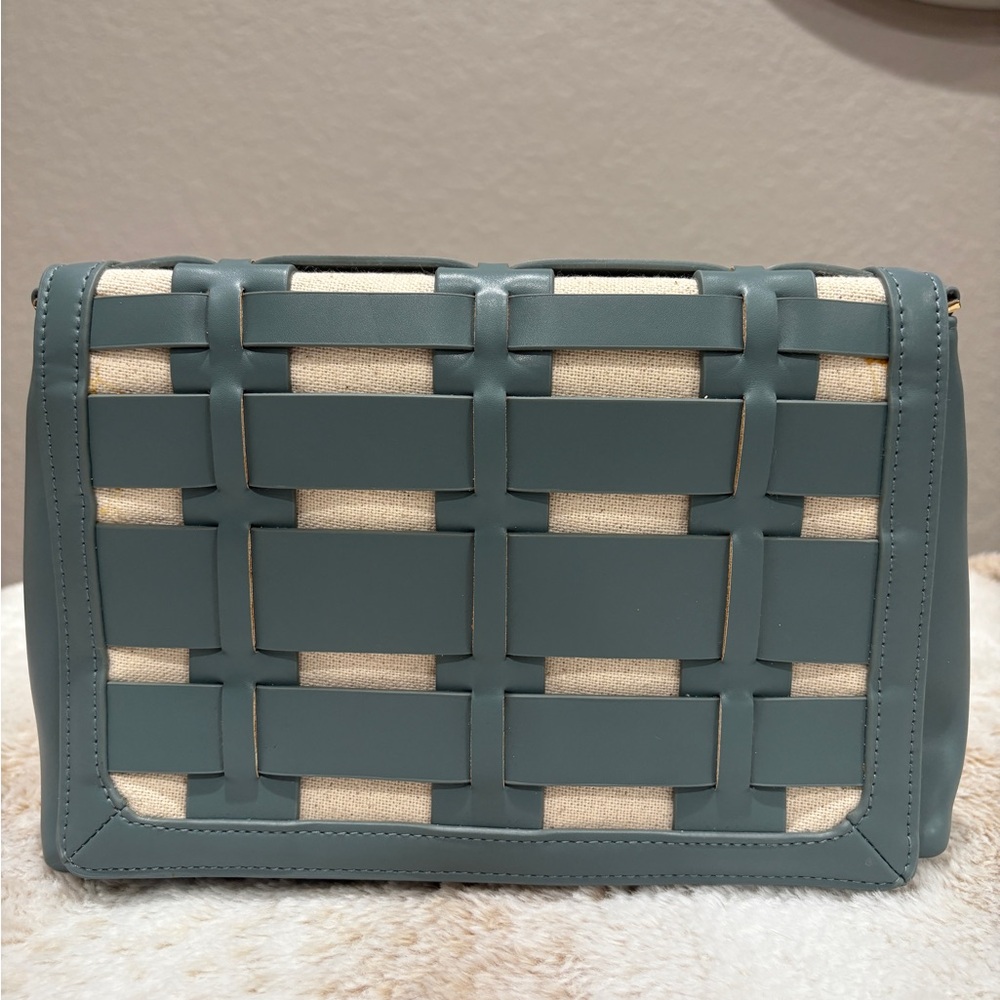 A New Day Blue and Cream Crossbody Bag with Woven Design
